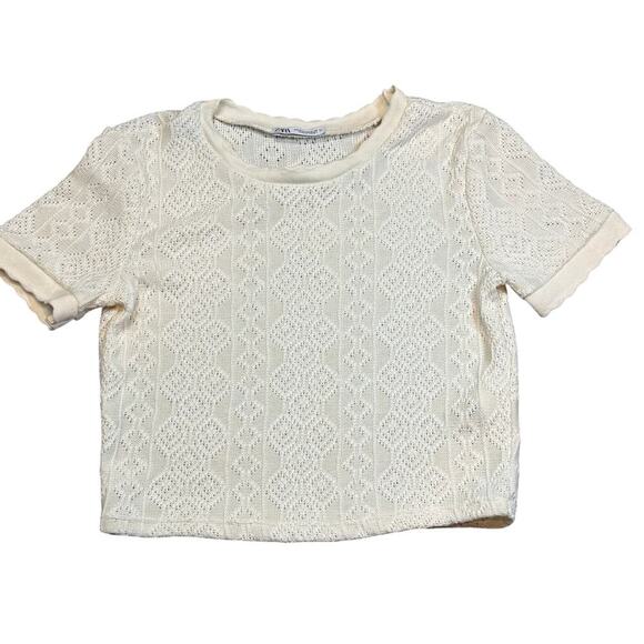 Zara Tops - Zara Knit Ivory Scalloped Neck Top Size M